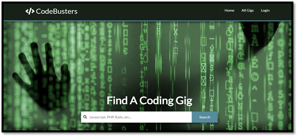 Screenshot of freelance coding gigs web app.