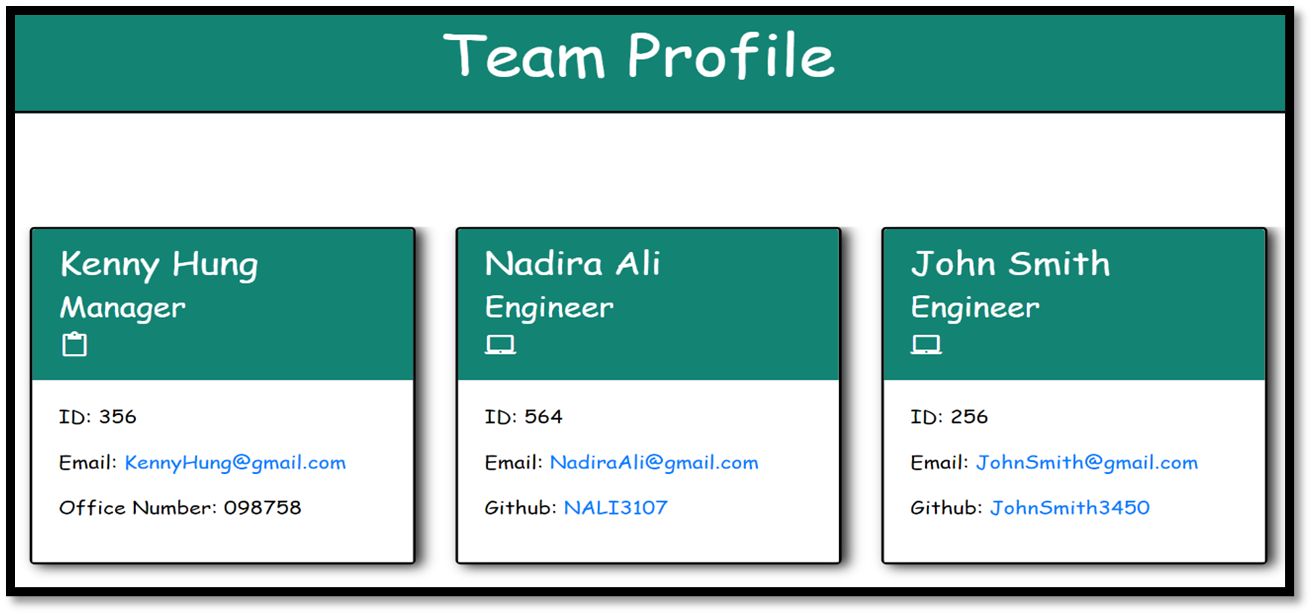 Screenshot team profile generator web app.